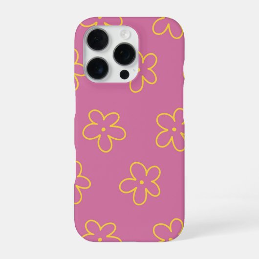 レトロチックな紫と黄色の花柄 iPhoneケース (裏面)