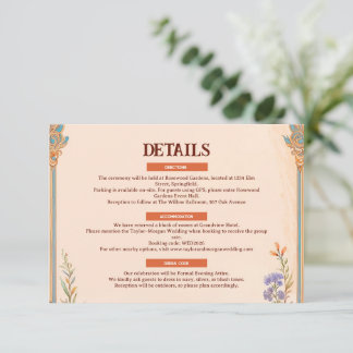 レトロチックな結婚式の詳細カード エンクロージャーカード