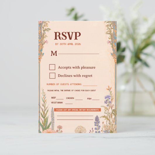 レトロチックな結婚式RSVPカード 出欠カード (スタンド正面)