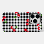 レトロチックな赤いチェリー&ブラック/ホワイトのギンガムタータン Case-Mate iPhoneケース (裏面 (横))