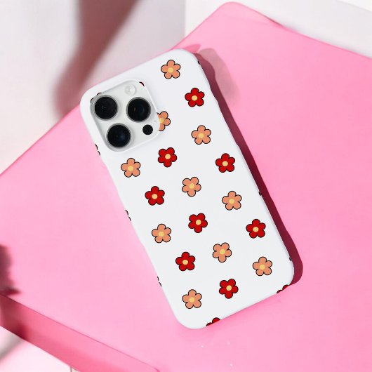 レトロチックな赤と白の花柄がおしゃれなスマホケース iPhoneケース