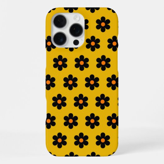 レトロチックな黒とマスタードの花柄 iPhoneケース (裏面)