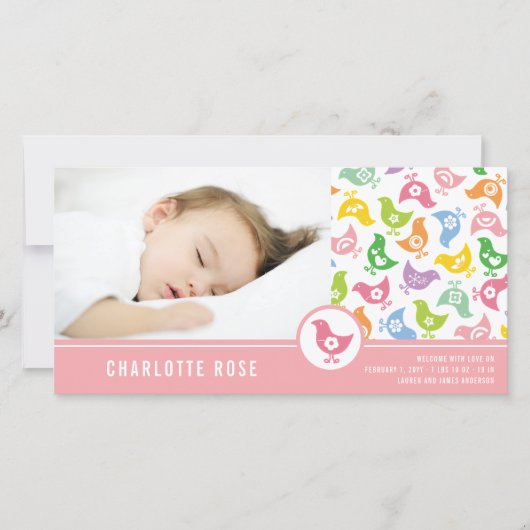 レトロチックス女の子の誕生発表フォトカード 案内状 (正面)