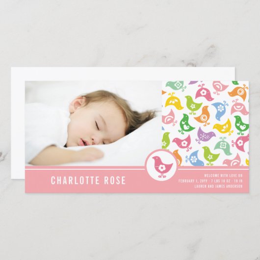 レトロチックス女の子の誕生発表フォトカード 案内状 (正面/裏面)