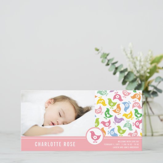 レトロチックス女の子の誕生発表フォトカード 案内状 (スタンド正面)