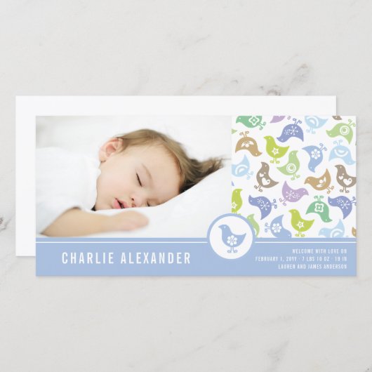 レトロチックス男の子の誕生発表フォトカード 案内状 (正面/裏面)