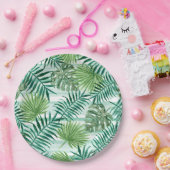 レトロチックトロピカルグリーンパーム葉ズアートパターン ペーパープレート (パーティー)