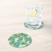 レトロチックトロピカルグリーンパーム葉ズアートパターン ラウンドペーパーコースター (インサイチュ)