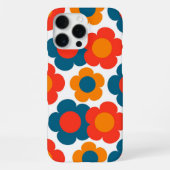 レトロチックレッド、オレンジ&ブルーフローラルパターン iPhoneケース (裏面)