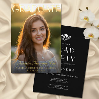 レトロチック ブラック ゴールド フォイル 卒業パーティー 箔招待状