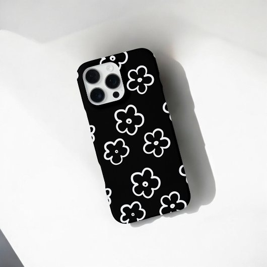 レトロチック 黒白 花柄 ホイッスル iPhoneケース