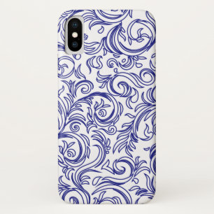 レトロチノワセリーブルーとホワイトパターン iPhone X ケース