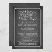 レトロチャルクボードカクテルパーティーブライダルシャワー 招待状 (正面/裏面)