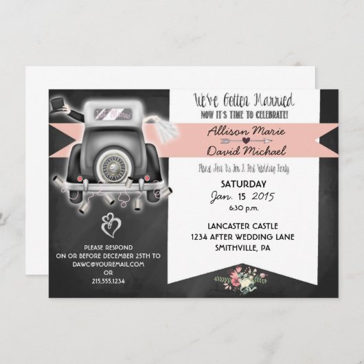 レトロチャルクボードポスト結婚式招待状 招待状 (正面/裏面)