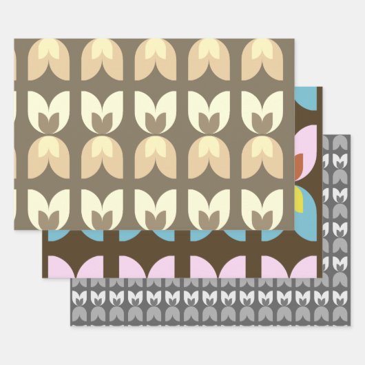 レトロチューリップの秋の色 ラッピングペーパーシート (セット)