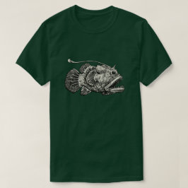 レトロチョウチンアンコウ深海生物エッチングアート Tシャツ
