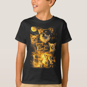 レトロチワワが月に吠えるミーム 90年代アニメ Tシャツ