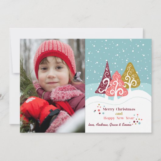 レトロツリーの写真ホリデーカード シーズンカード (正面)