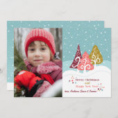 レトロツリーの写真ホリデーカード シーズンカード (正面/裏面)