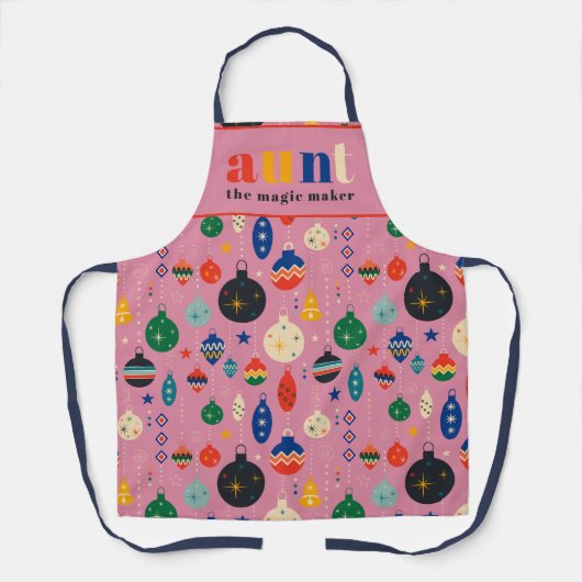 レトロツリートイズオーナメントおばさんクリスマスキッチン エプロン (正面)