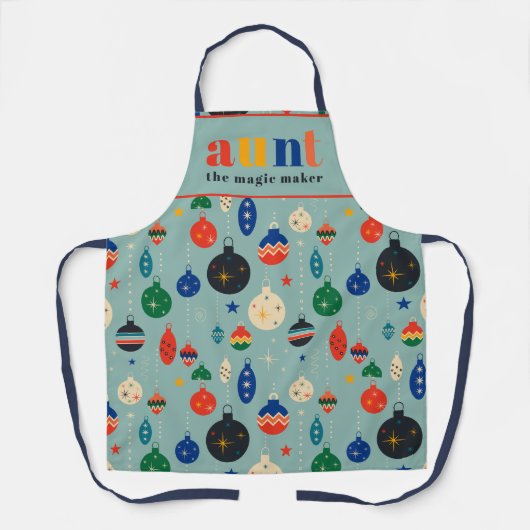 レトロツリートイズオーナメントおばさんクリスマスキッチン エプロン (正面)