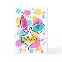 レトロツリーバウブルグリーティングカード垂直