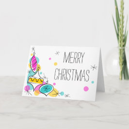 レトロツリーバウブルコーナークリスマスグリーティングカード シーズンカード