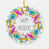 レトロツリーバウブルスサークルホリデーズオーナメントラウンド セラミックオーナメント (裏面)