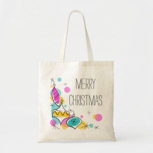 レトロツリーバウブルズコーナークリスマスバジェットトート トートバッグ