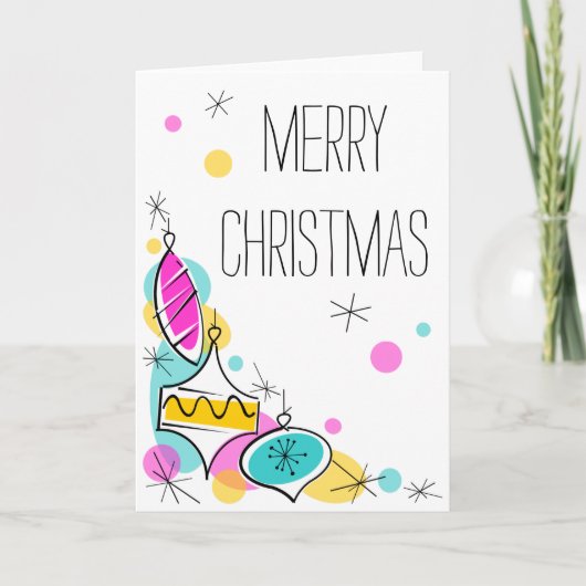 レトロツリーバウブルズコーナークリスマスバーティカル シーズンカード (正面)