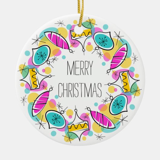 レトロツリーボーブルスサークルクリスマスオーナメントラウンド セラミックオーナメント (正面)