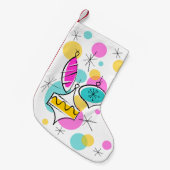 レトロツリーボーブルストッキングレッドバック スモールクリスマスストッキング (正面 (吊り時))