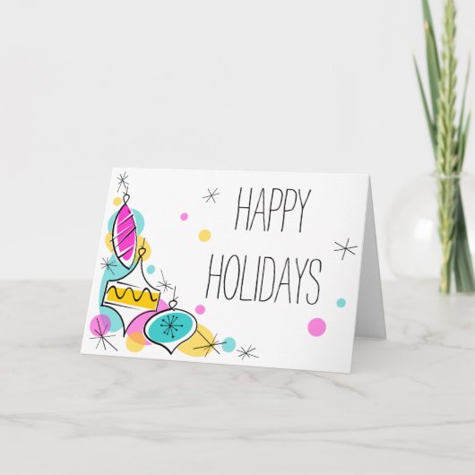 レトロツリーボーブルズコーナーホリデーズグリーティングカード シーズンカード (正面)