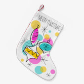 レトロツリーボーブル文字ストッキングレッドバック スモールクリスマスストッキング (正面 (吊り時))