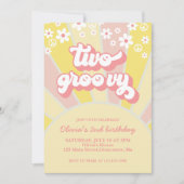 レトロツー グルーヴィー サンシャイン デイジー ボーホー フラワル インビタ 招待状 (正面)