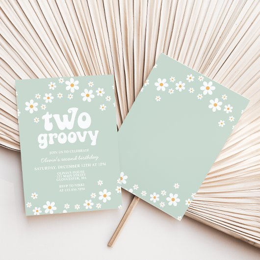 レトロツー グルーヴィー ダイシー ボーホー フラワーの2歳の誕生日 招待状