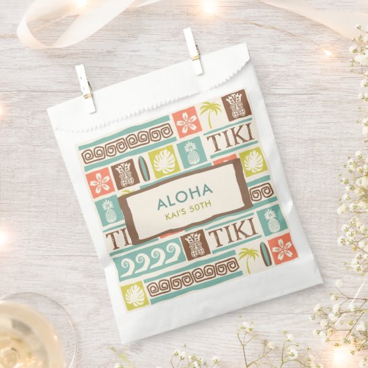 レトロティキパーティーアロハトロピカル誕生日 フェイバーバッグ (クリップ留めされた状態)
