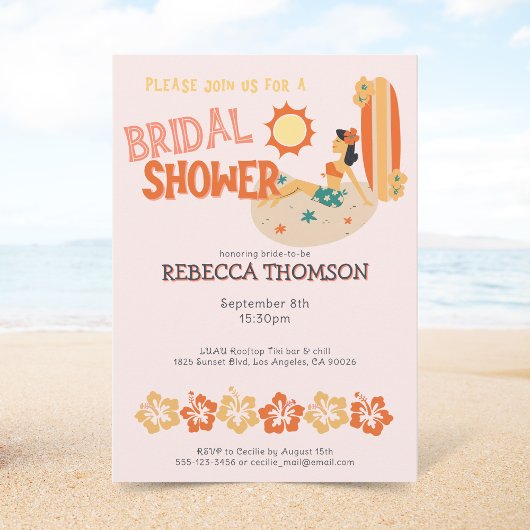 レトロティキ熱帯サーフビーチブライダルシャワー 招待状