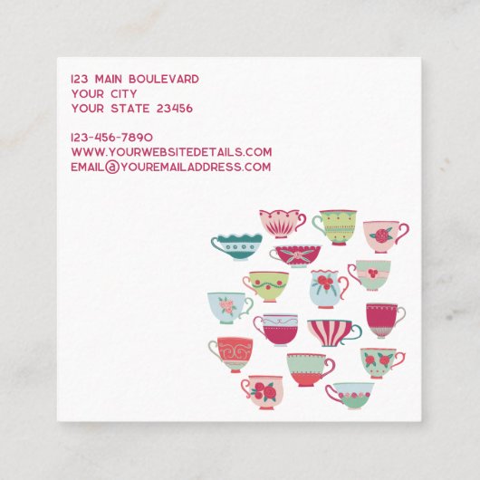レトロティーカップケータリングベーカリーカフェ スクエア名刺 (裏面)