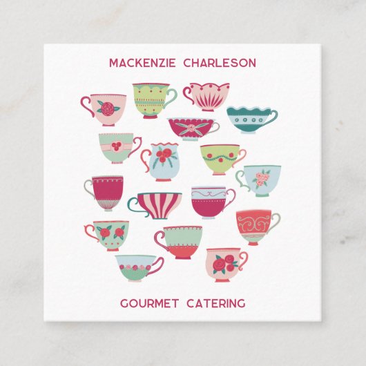レトロティーカップケータリングベーカリーカフェ スクエア名刺 (正面)