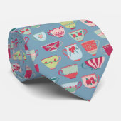 レトロティーカップパターンブルー ネクタイ (ロール)