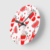 レトロティーコーヒーを飲むかわいい柄 ラウンド壁時計 (傾斜)