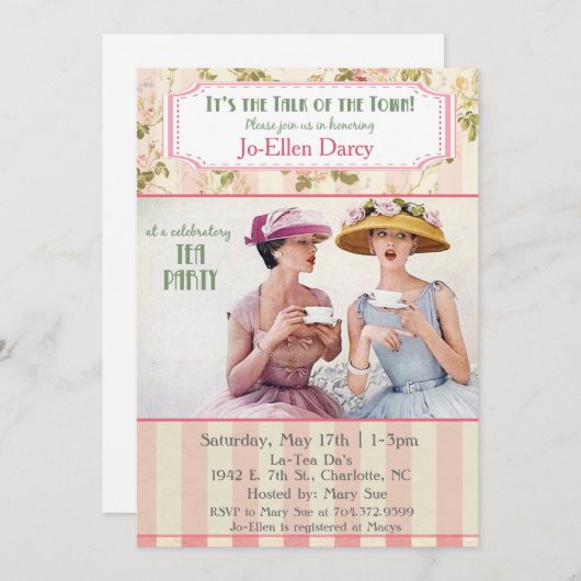 レトロティーパーティの招待状 招待状 (正面/裏面)