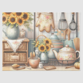 レトロティーポットとヒマワリのキッチンウォーター色 薄葉紙