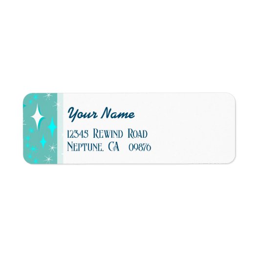 レトロティール（緑がかった色）とホワイトスターズ編集可能差出人住所 ラベル (正面)