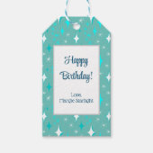 レトロティール(緑がかった色)とホワイトスターパターン編集可能 ギフトタグ (正面)