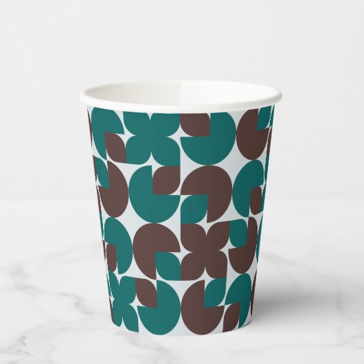 レトロティール（緑がかった色）と茶色のオーガニック形状 紙コップ (左)