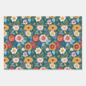 レトロティール(緑がかった色)のプレイドフローラと3のラインセット ラッピングペーパーシート (正面2)