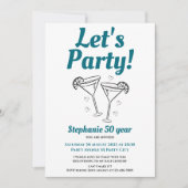 レトロティール（緑がかった色）カクテルウーマンズ50歳の誕生日パーティー 招待状 (正面)