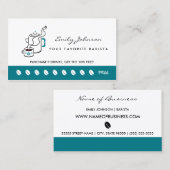 レトロティール(緑がかった色)コーヒーポットバリスタロイヤリティパンチカード ロイヤリティカード (正面/裏面)